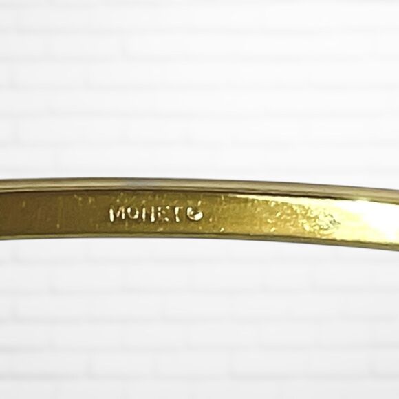 Monet Bangle Bracelet Gold Tone Textured Metal Classic Minimalist Thin Jewelry - Picture 2 of 5